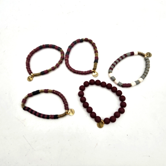 Erimish Navy And Maroon Stackable Beaded Bracelets Set Of 5 - Picture 2 of 2